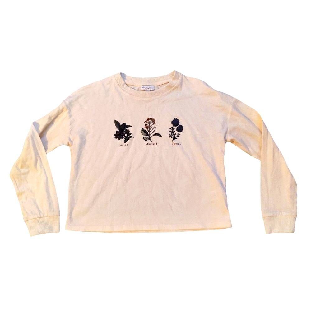 Lovefire Girls Size Medium Cream Herb Graphic Plant Mom Long Sleeve Top